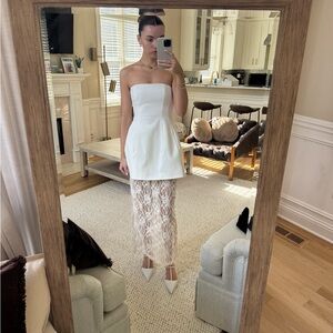 Jonathan Simkhai White Strapless Dress with Lace Skirt